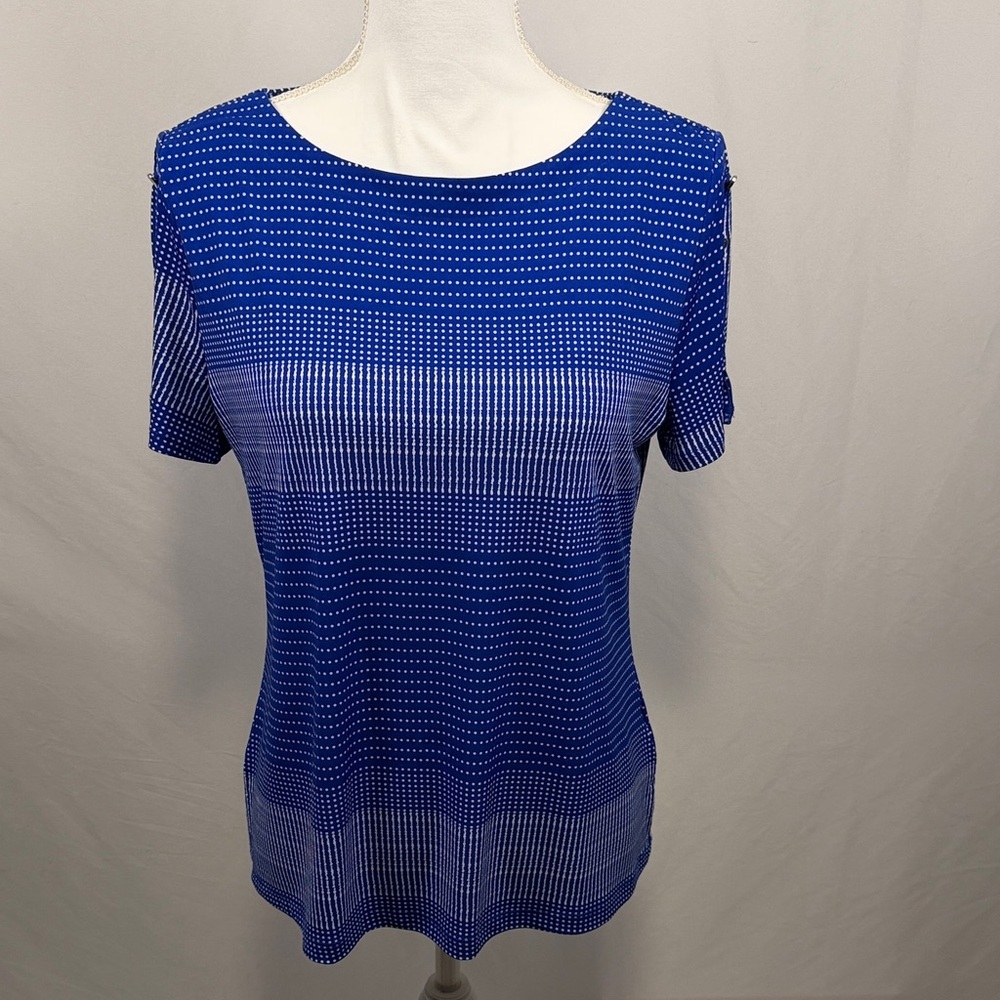 Liz Claiborne Women's Blue and White Polka Dots Short Sleeve Top Size Small